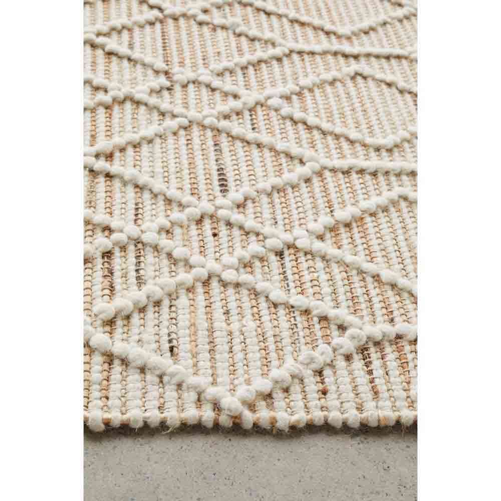 beige diamond stitch wool jute bohemian rug detail image - MyHouse