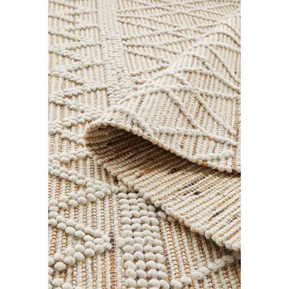 beige diamond stitch wool jute bohemian rug detail image - MyHouse