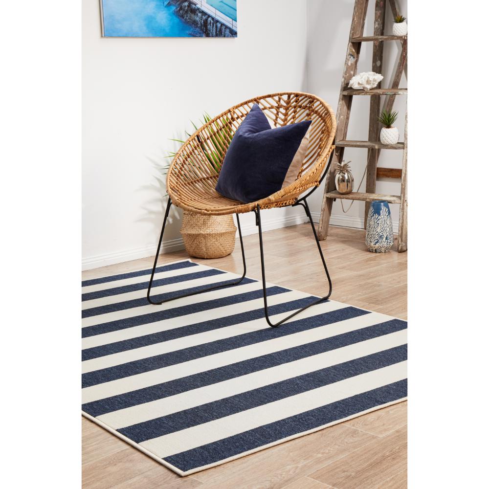 Blue and white stripe indoor/outdoor rug with armchair - MyHouse