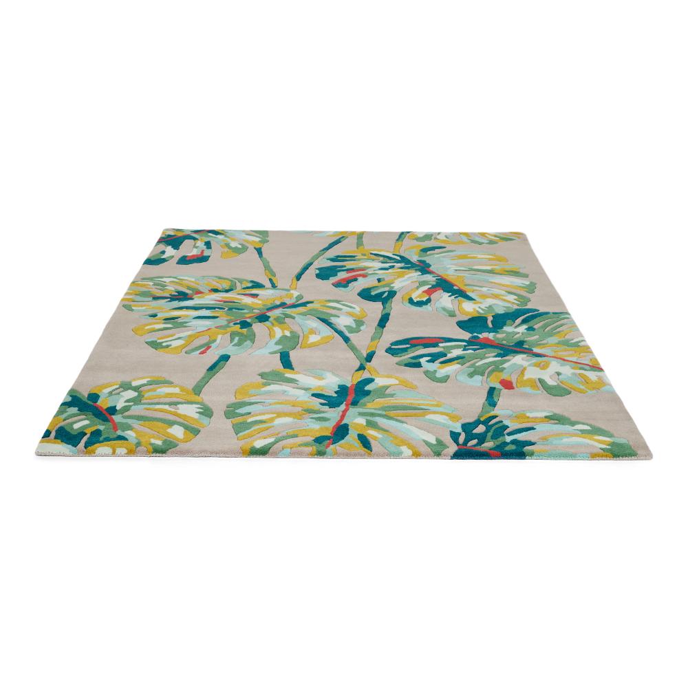 Cream and green palm leaf designer wool rug - MyHouse