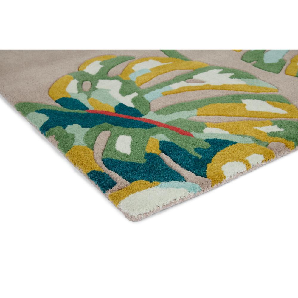 Cream and green palm leaf designer wool rug detail shot - MyHouse