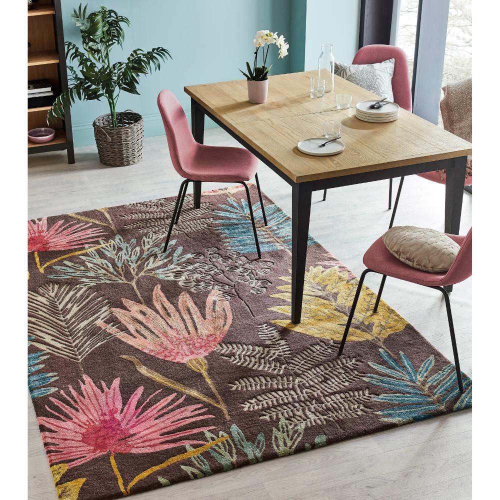 botanical brown wool rug in a dining room - MyHouse