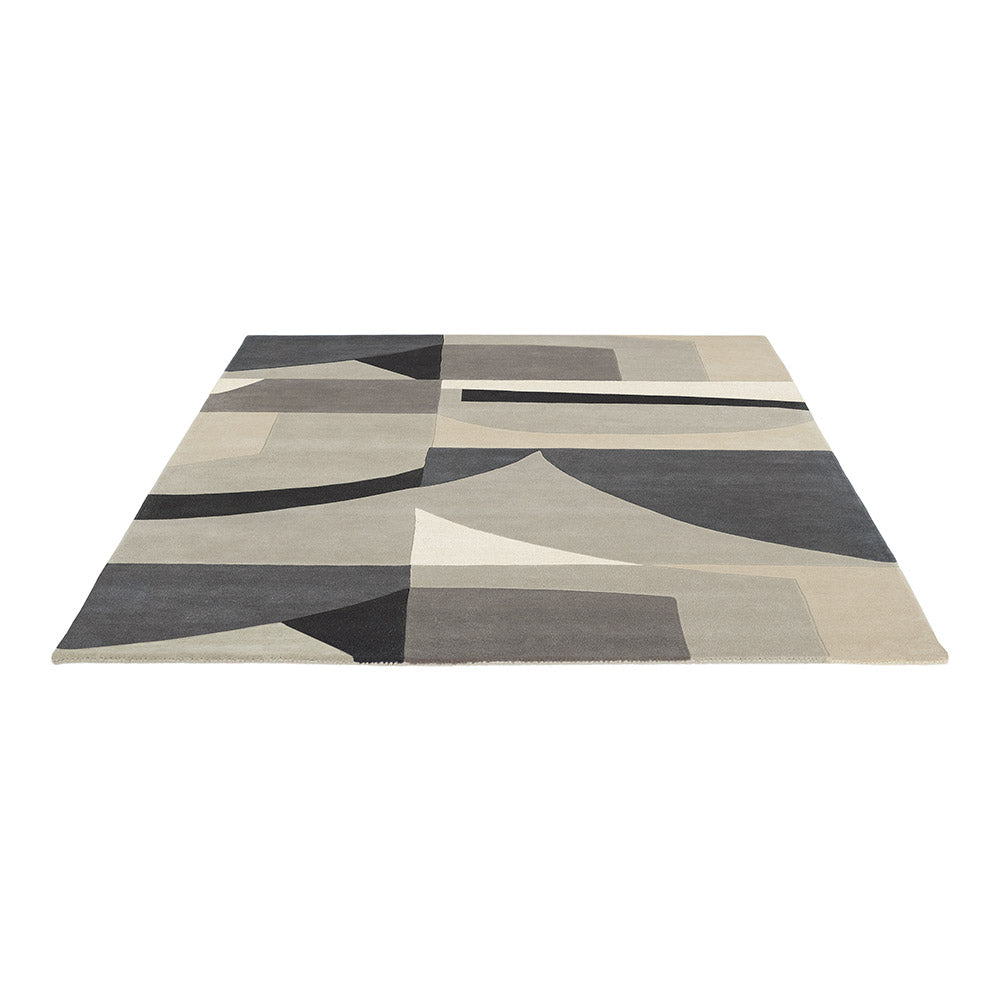Grey abstract Patterned Wool Rug angled image - MyHouse
