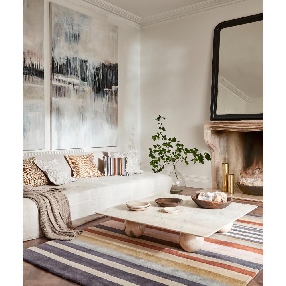Multicolour Stripe Wool Rug in loungeroom - MyHouse