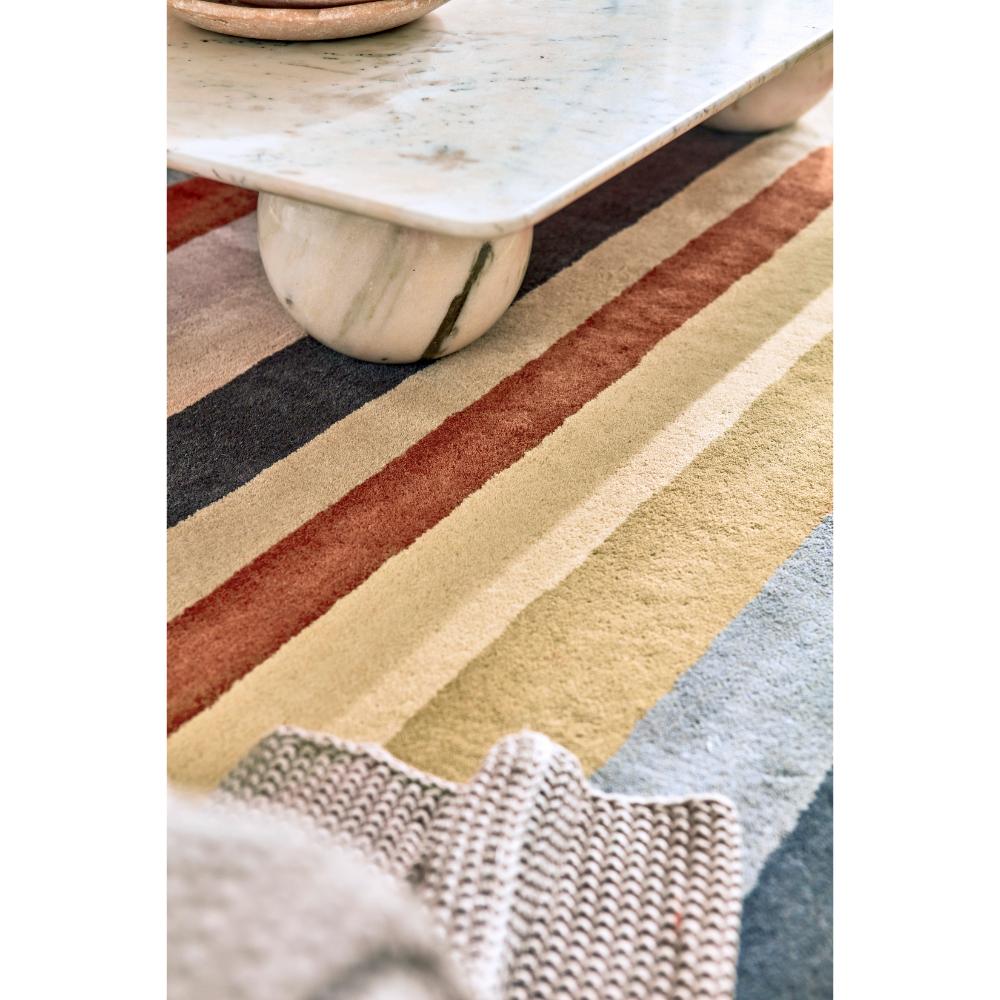 Multicolour Stripe Wool Rug with coffee table - MyHouse