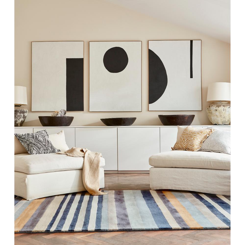 Blue Multicolour Stripe Wool Rug in loungeroom - MyHouse