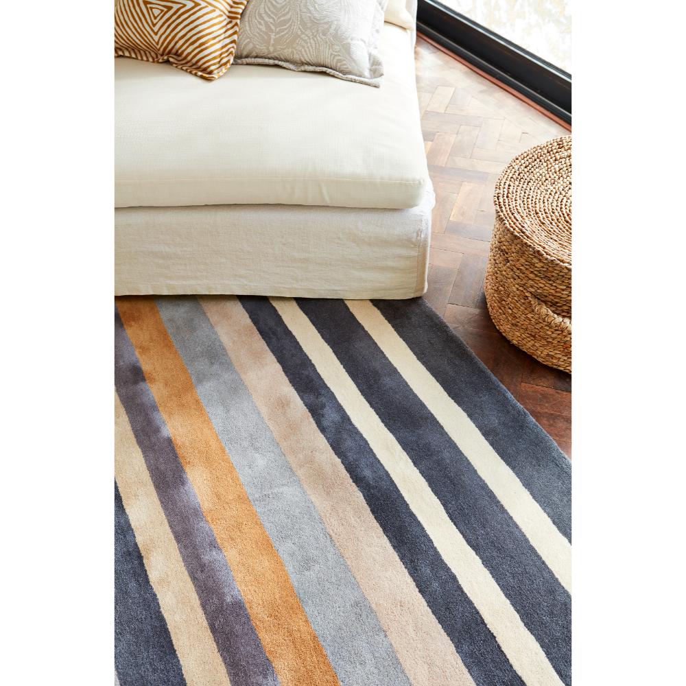 Blue Multicolour Stripe Wool Rug in loungeroom - MyHouse