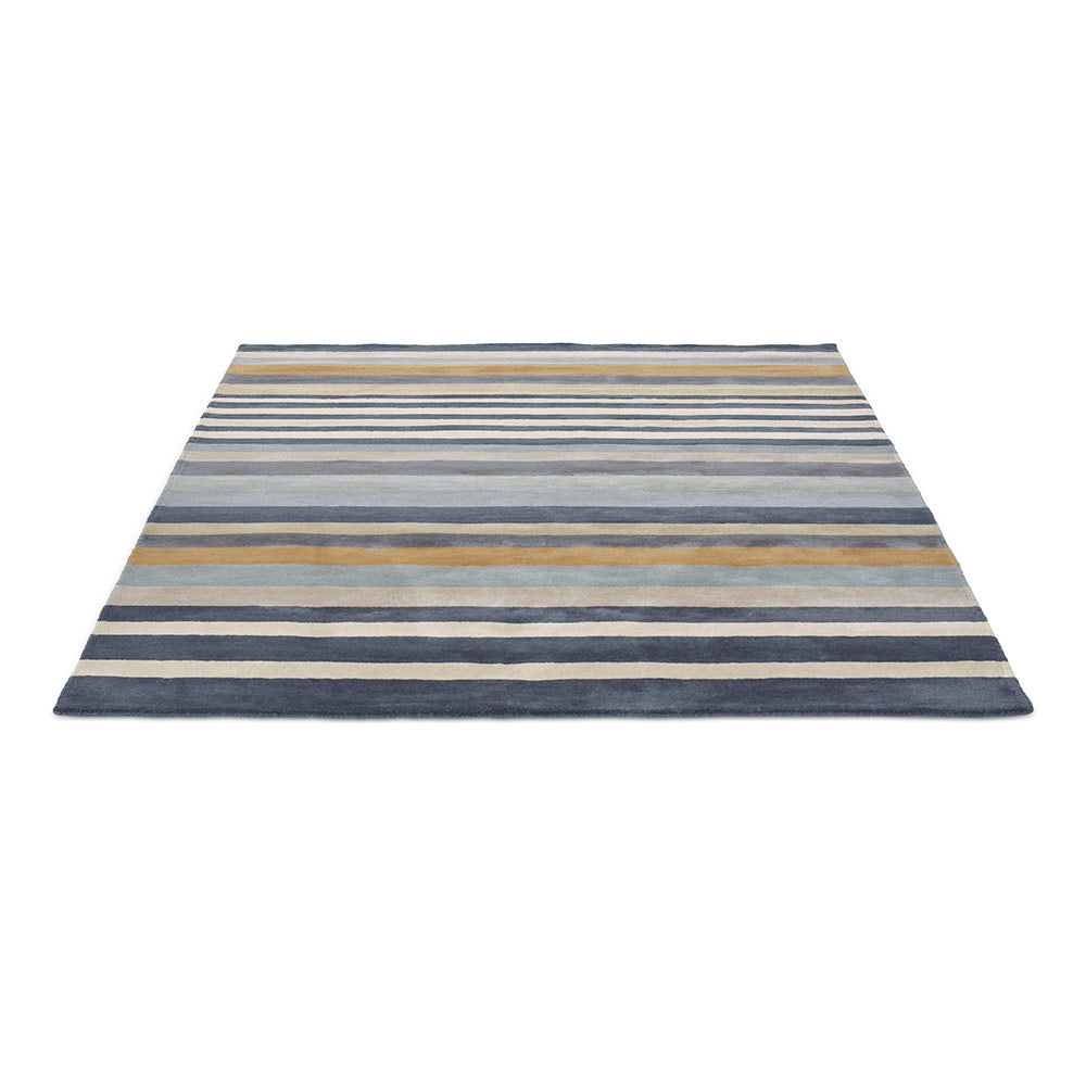 Blue Multicolour Stripe Wool Rug angled image - MyHouse