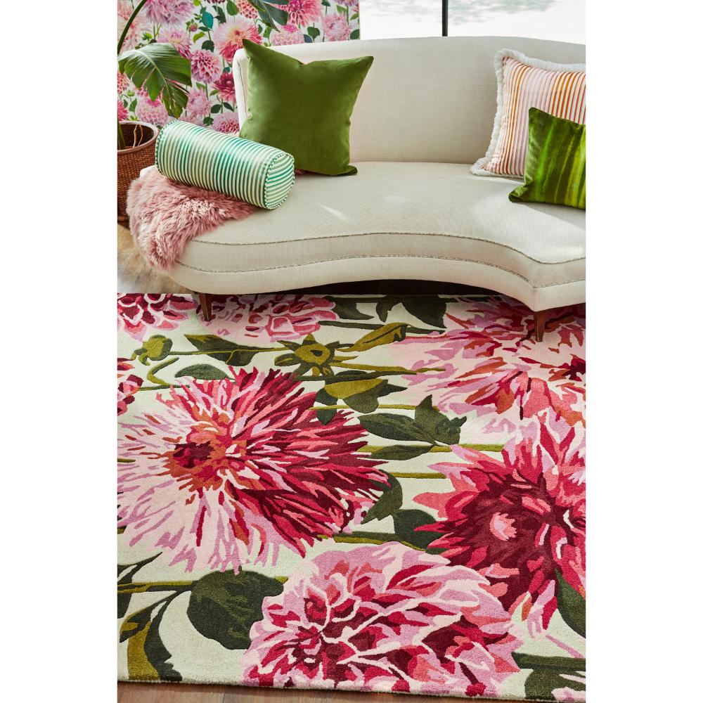 designer large pink dahlia flower wool rug with lounge - MyHouse