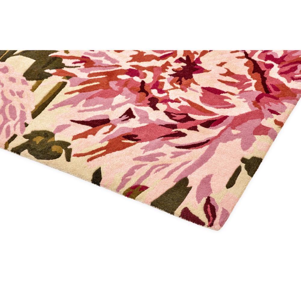 designer large pink dahlia flower wool rug detail shot - MyHouse