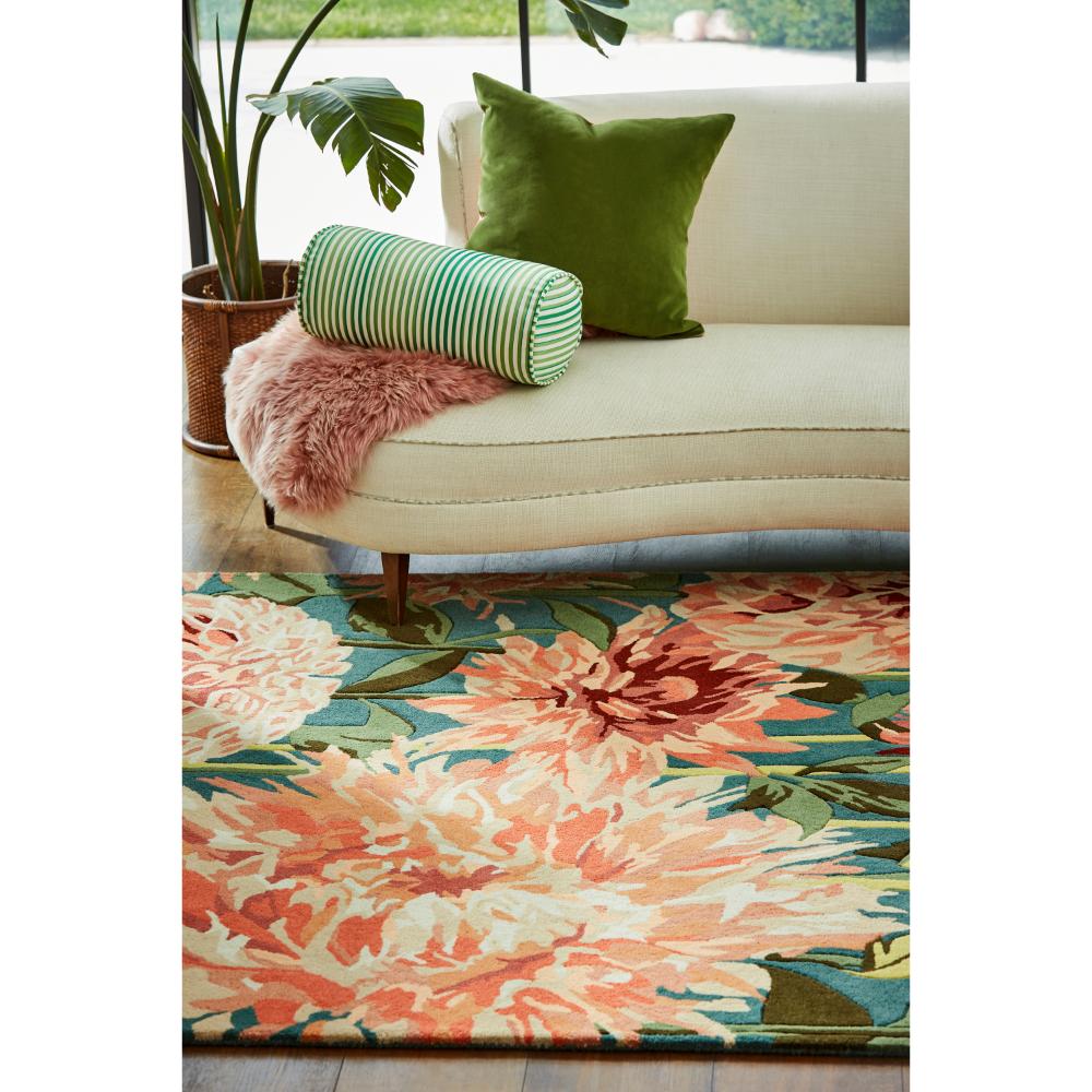 designer large orange dahlia flower wool rug with lounge - MyHouse