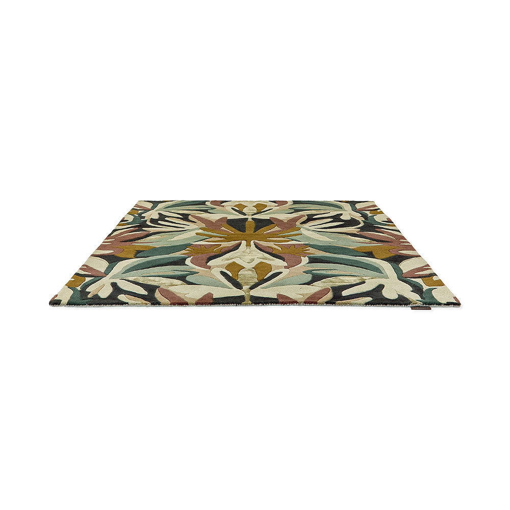 Green and burgundy Floral Wool Rug angled image - MyHouse