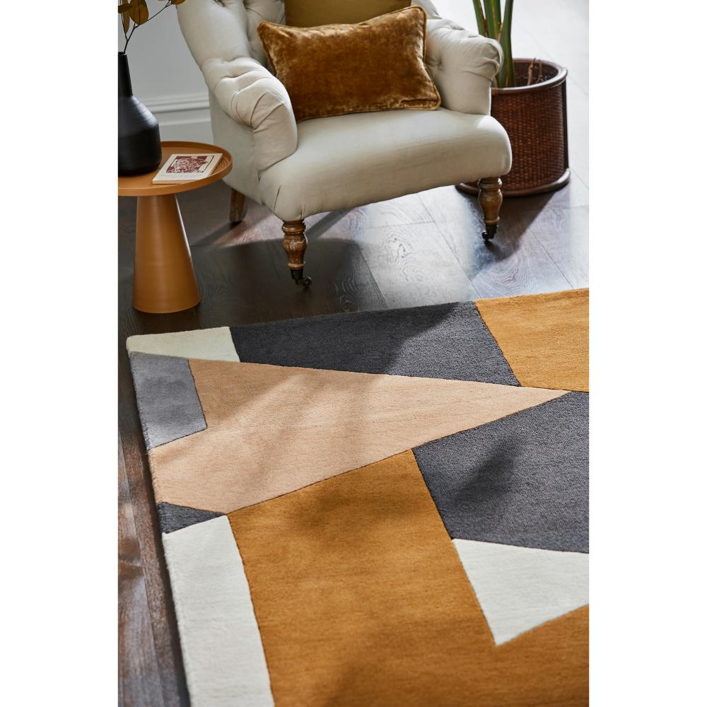 Brown, grey, cream, abstract Wool Rug with armchair - MyHouse