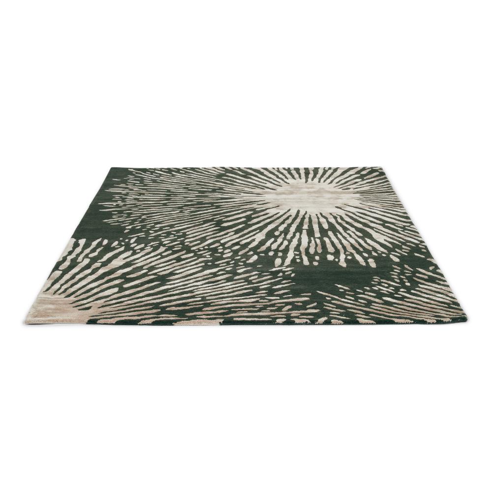 grey starburst designer wool rug in angled image - MyHouse