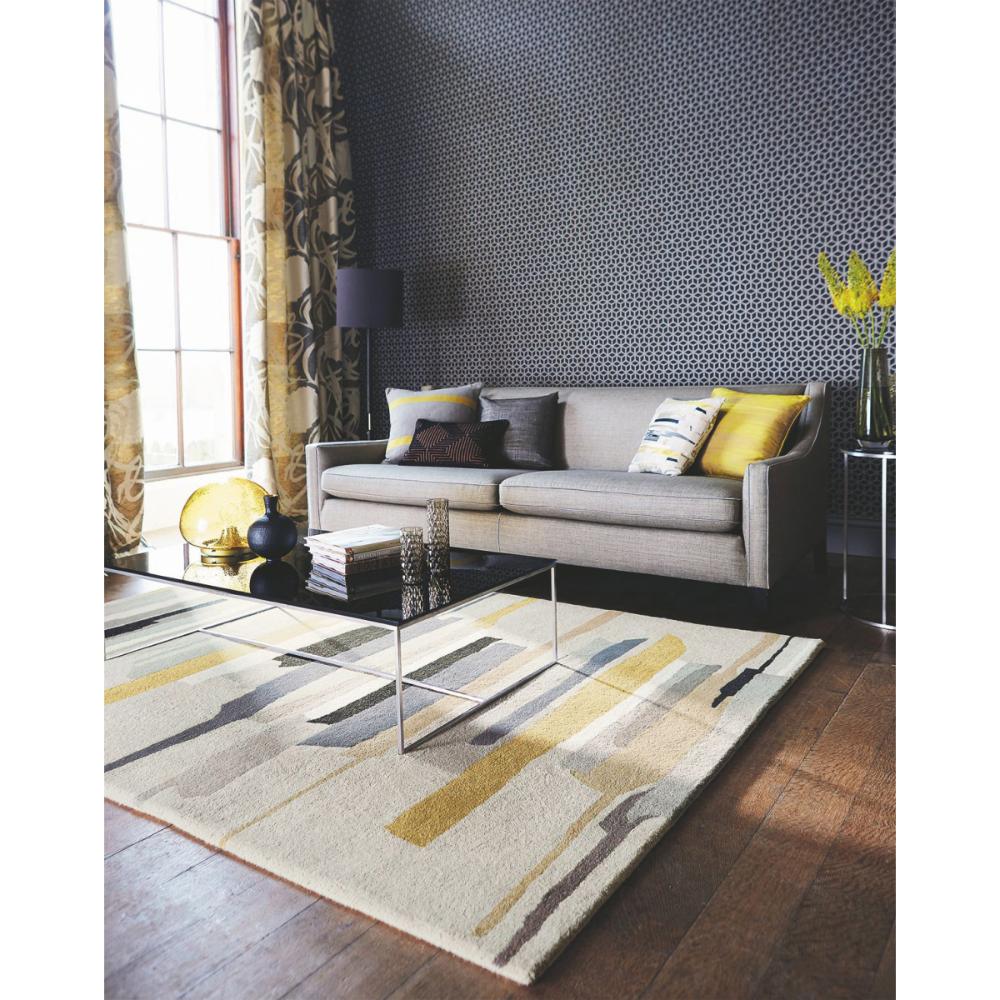 grey and yellow wool rug in modern loungeroom - House