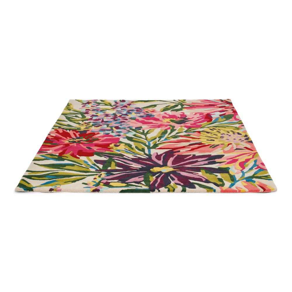 vibrant pink and purple flower wool rug angled image - MyHouse