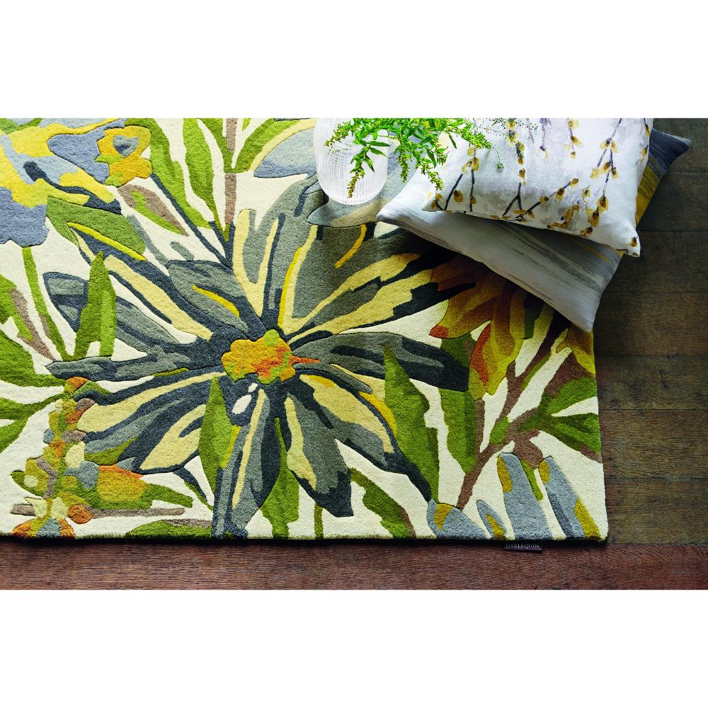 yellow and green flower wool rug with cushions - MyHouse