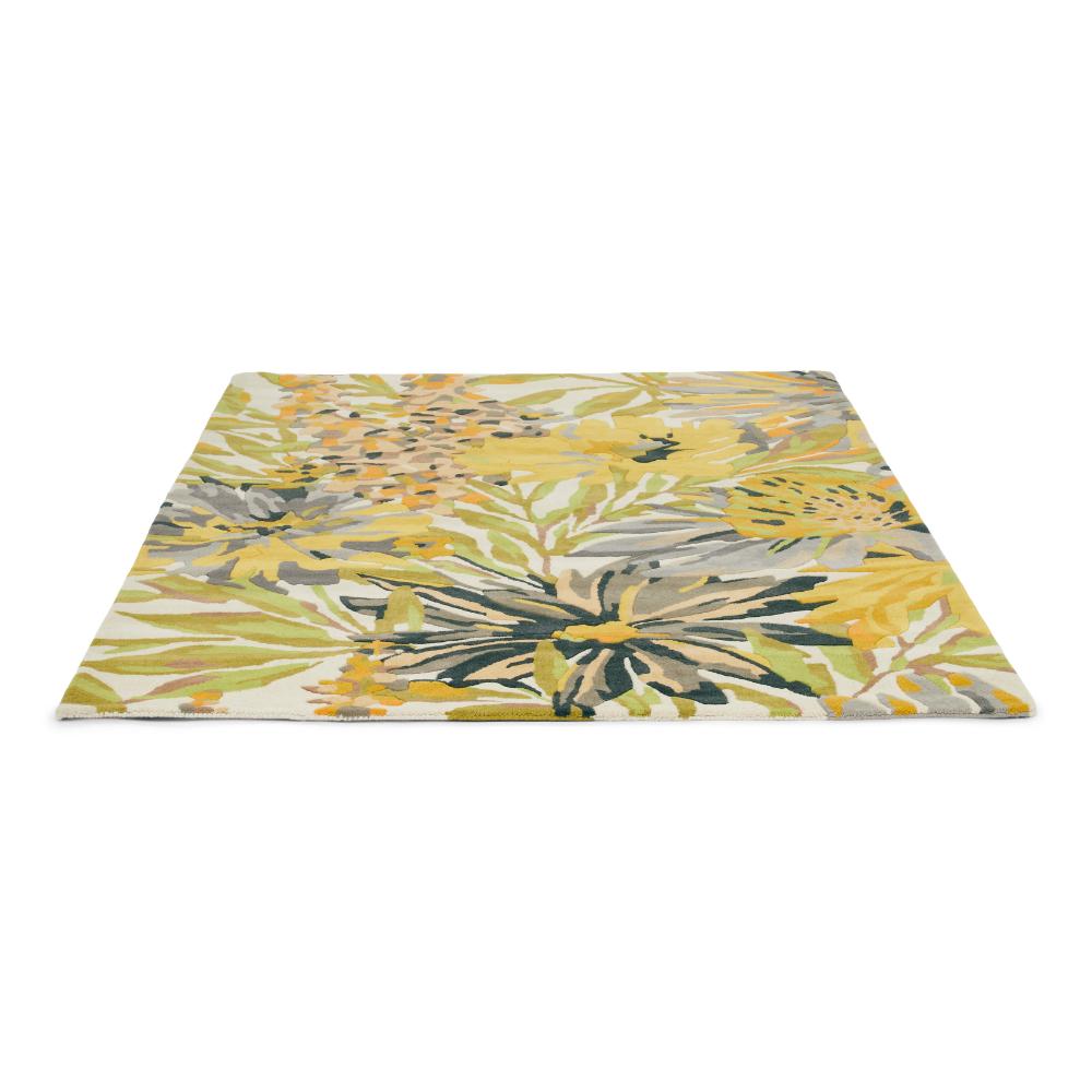 yellow and green flower wool rug angled image - MyHouse