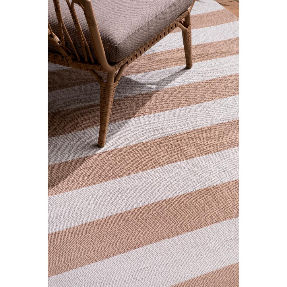 beige and white striped indoor/outdoor rug with armchair - MyHouse