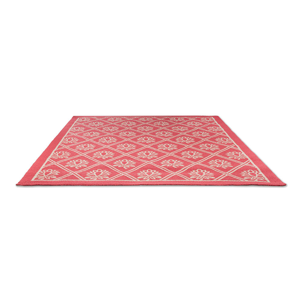 red floral indoor/outdoor rug angled image - MyHouse