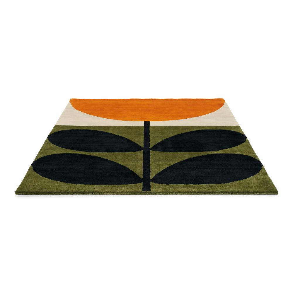 large orange flower with black stem wool rug - MyHouse