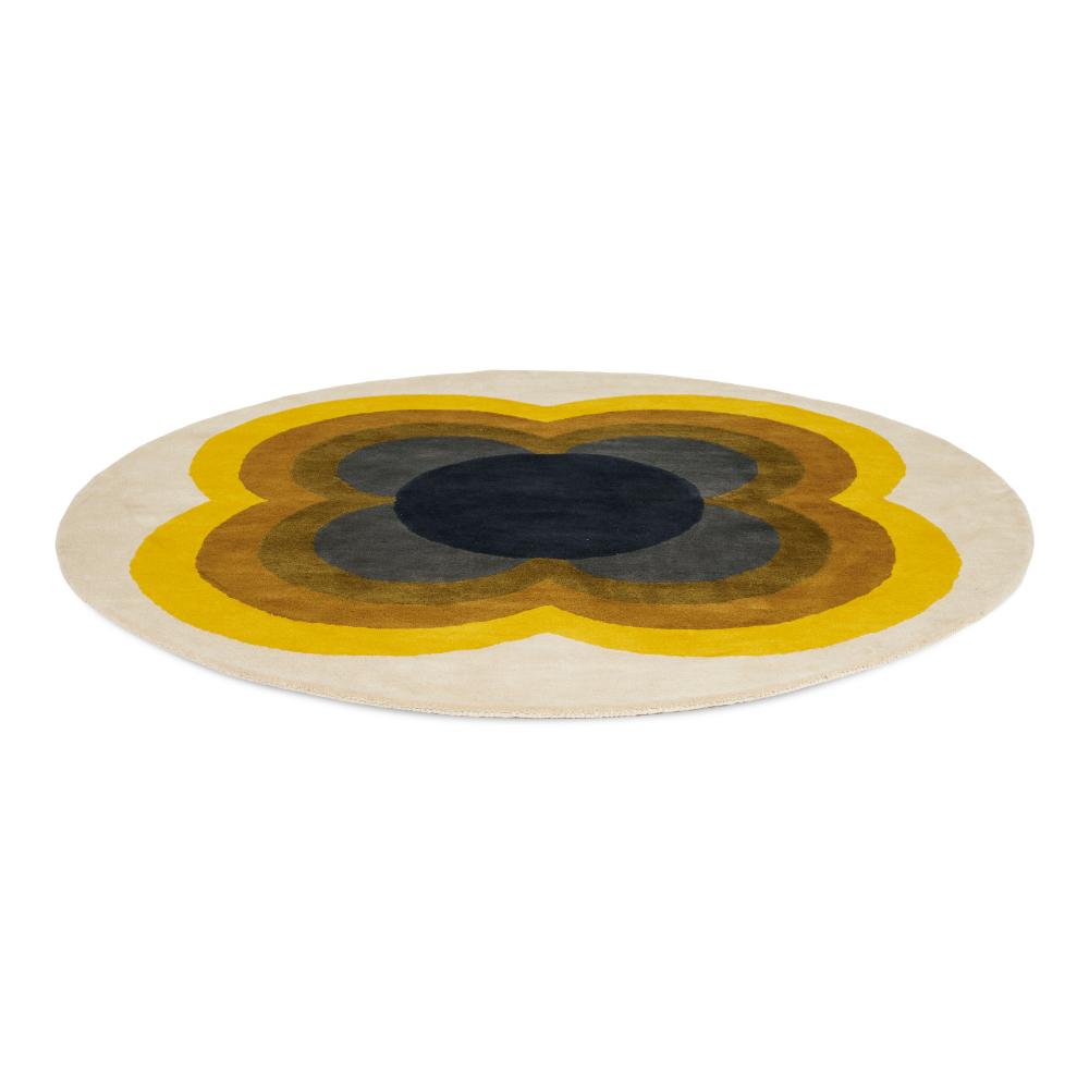 yellow and beige flower round wool rug - MyHouse
