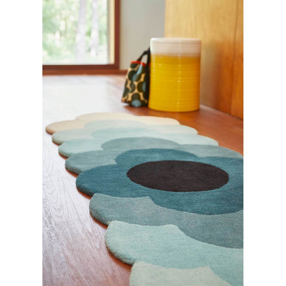 blue flower wool runner in mid century hallway - MyHouse