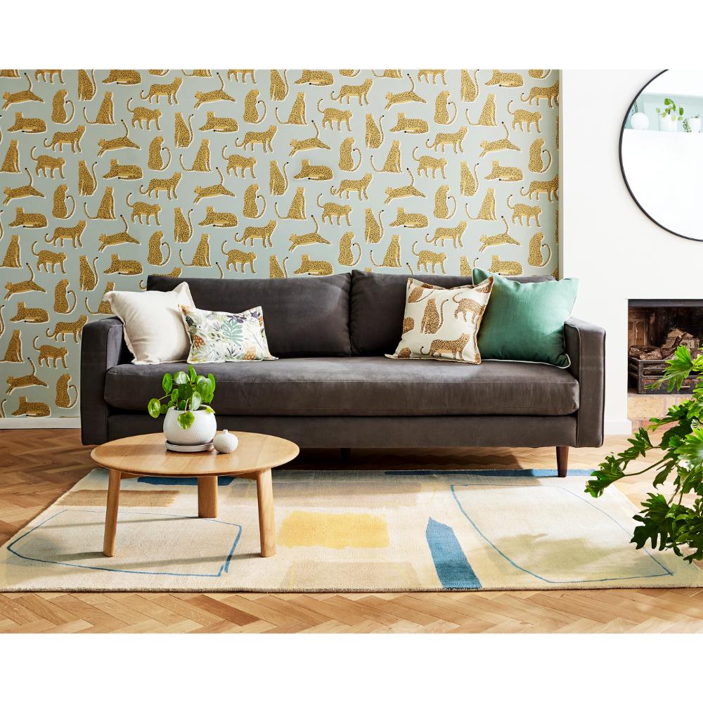 multicolour abstract blocks wool rug in loungeroom - MyHouse