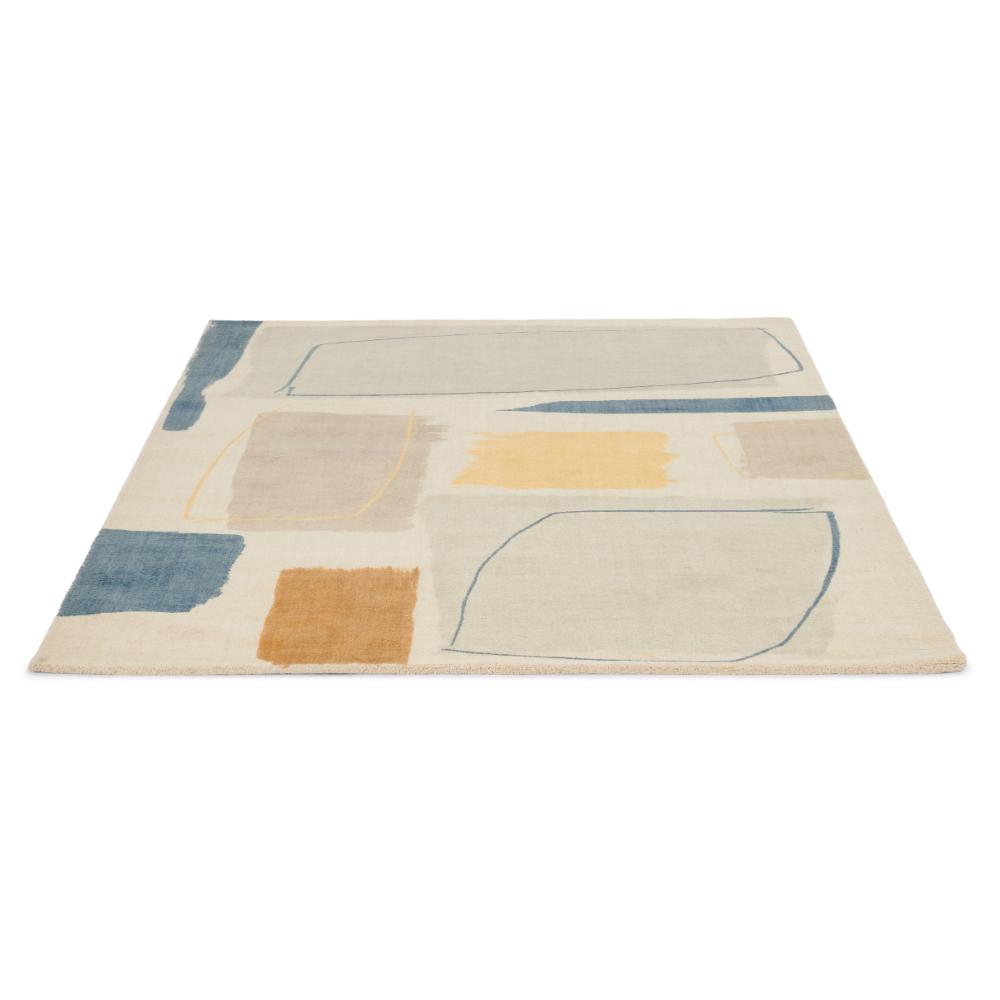 multicolour abstract blocks wool rug angled image - MyHouse