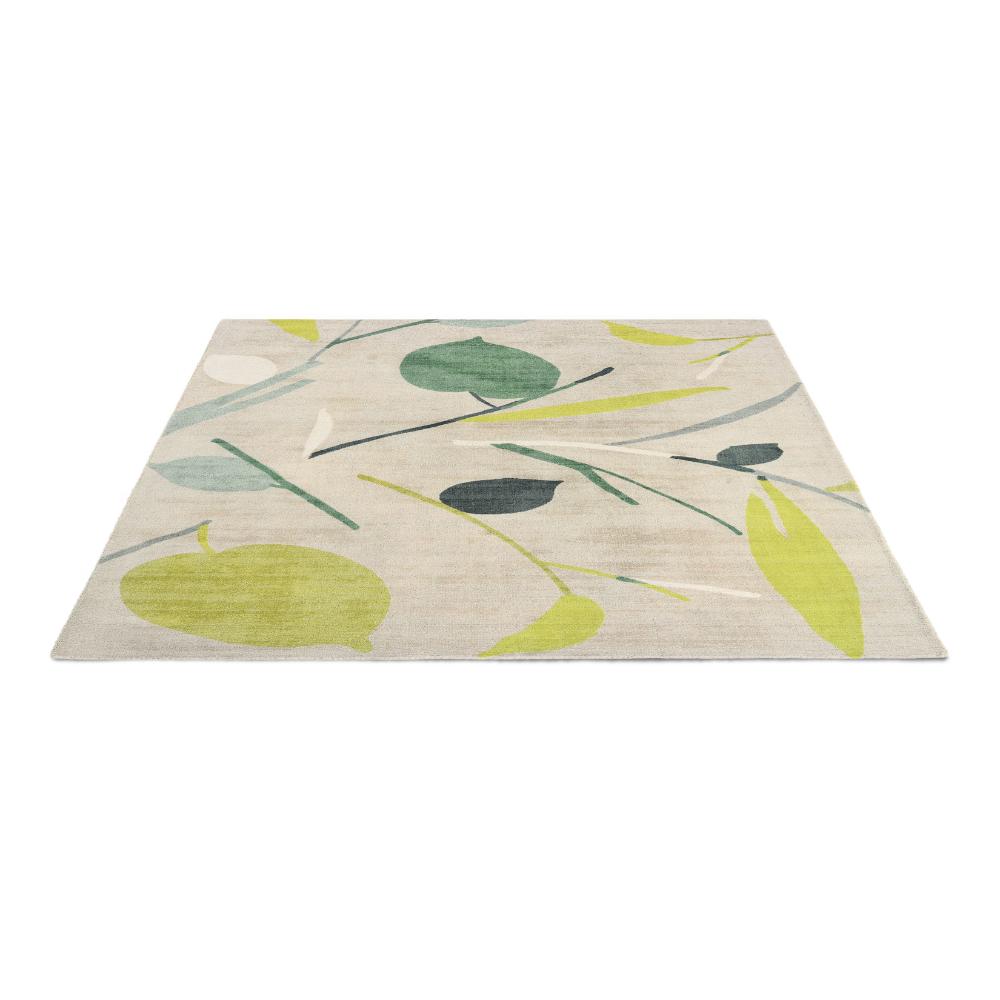 Green Leaf Print Wool Rug angled image - MyHouse