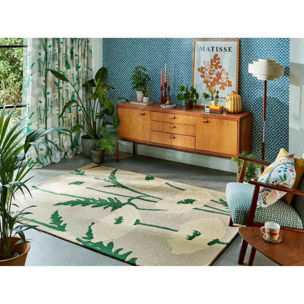 beige wool rug with cream poppies in sitting room - MyHouse