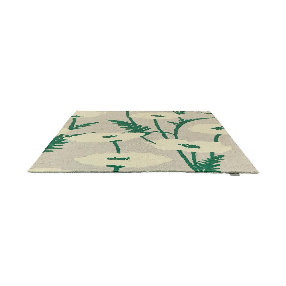 beige wool rug with cream poppies angled image - MyHouse