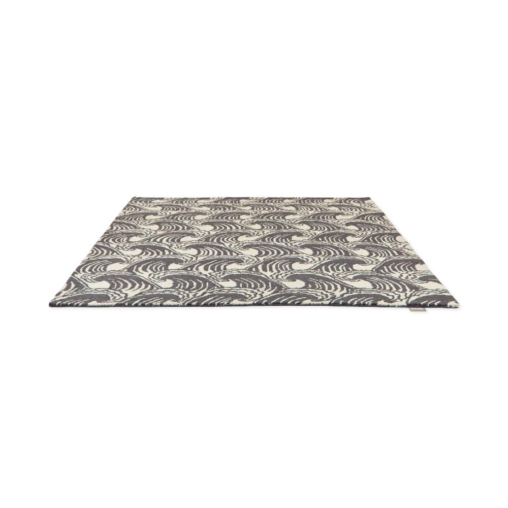 grey wave print wool rug angled image - MyHouse