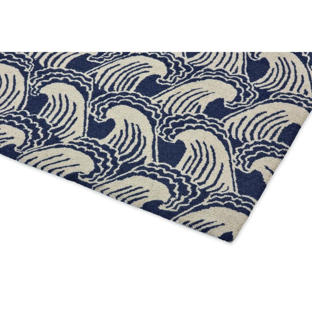 Blue wave print wool rug detailed image - MyHouse