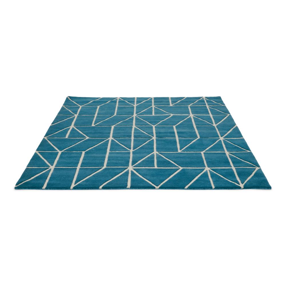 blue geometric wool rug angled image - MyHouse