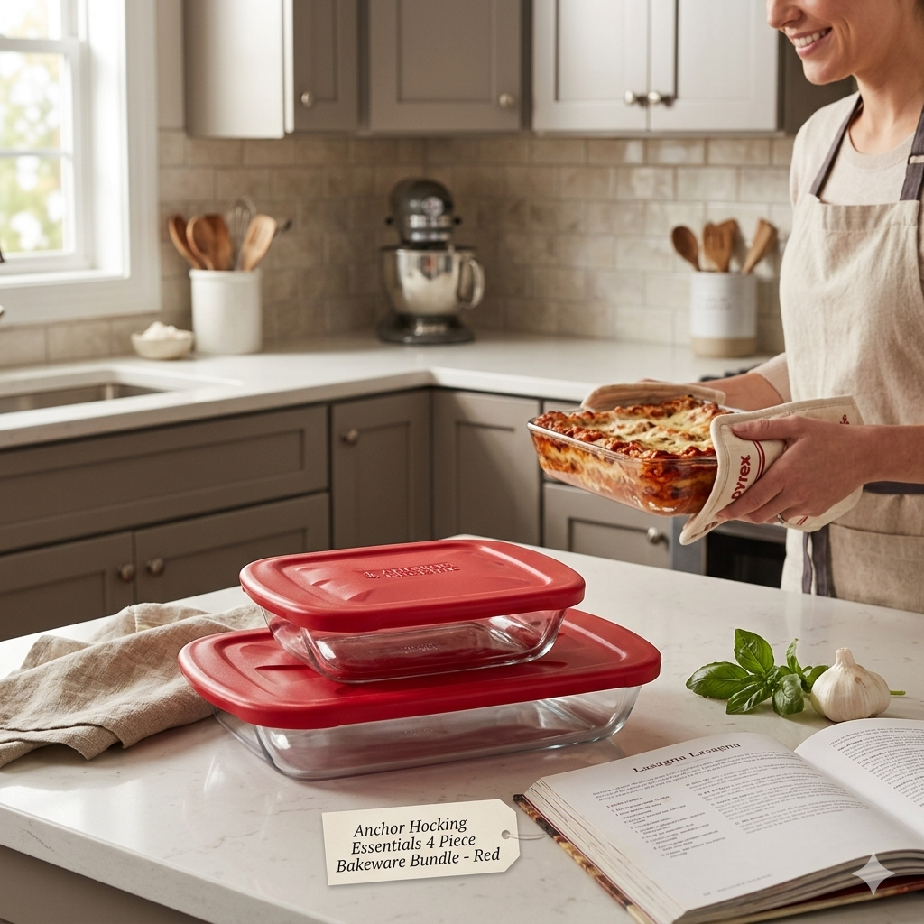 Anchor Hocking Essentials 4 Piece Bakeware Bundle Cherry