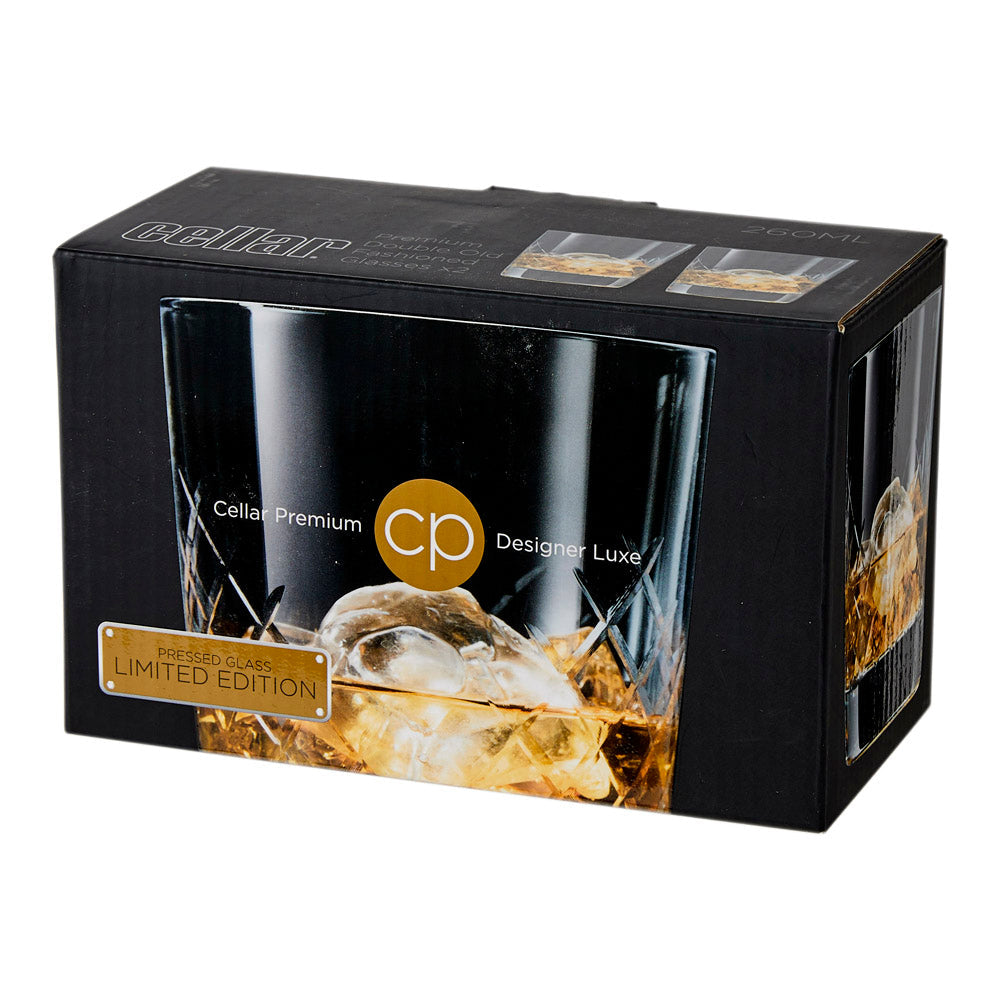 Cellar Premium Luxe Set of 2 Pressed Double Old Fashion Glass II