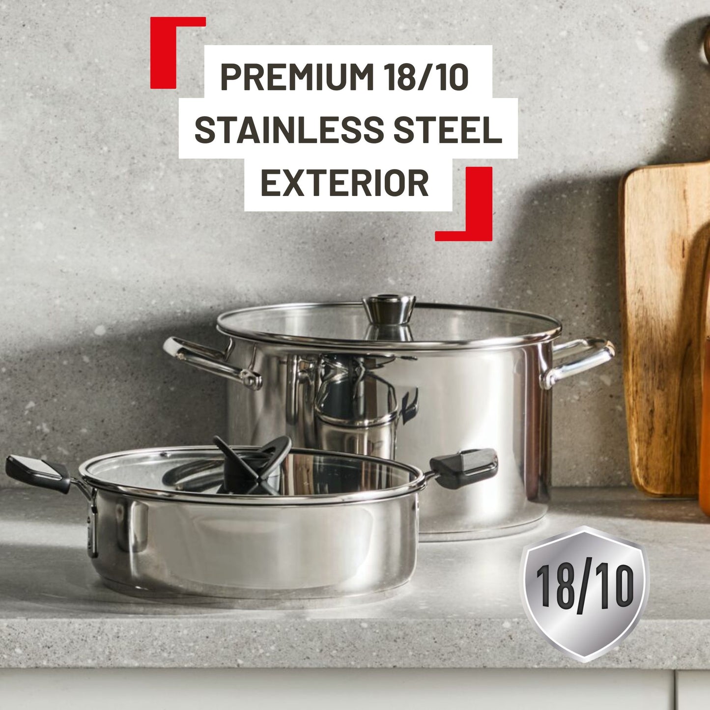 Tefal Space+ Emotion+ Induction Stainless Steel Non-Stick Shallowpan 26cm & Lid