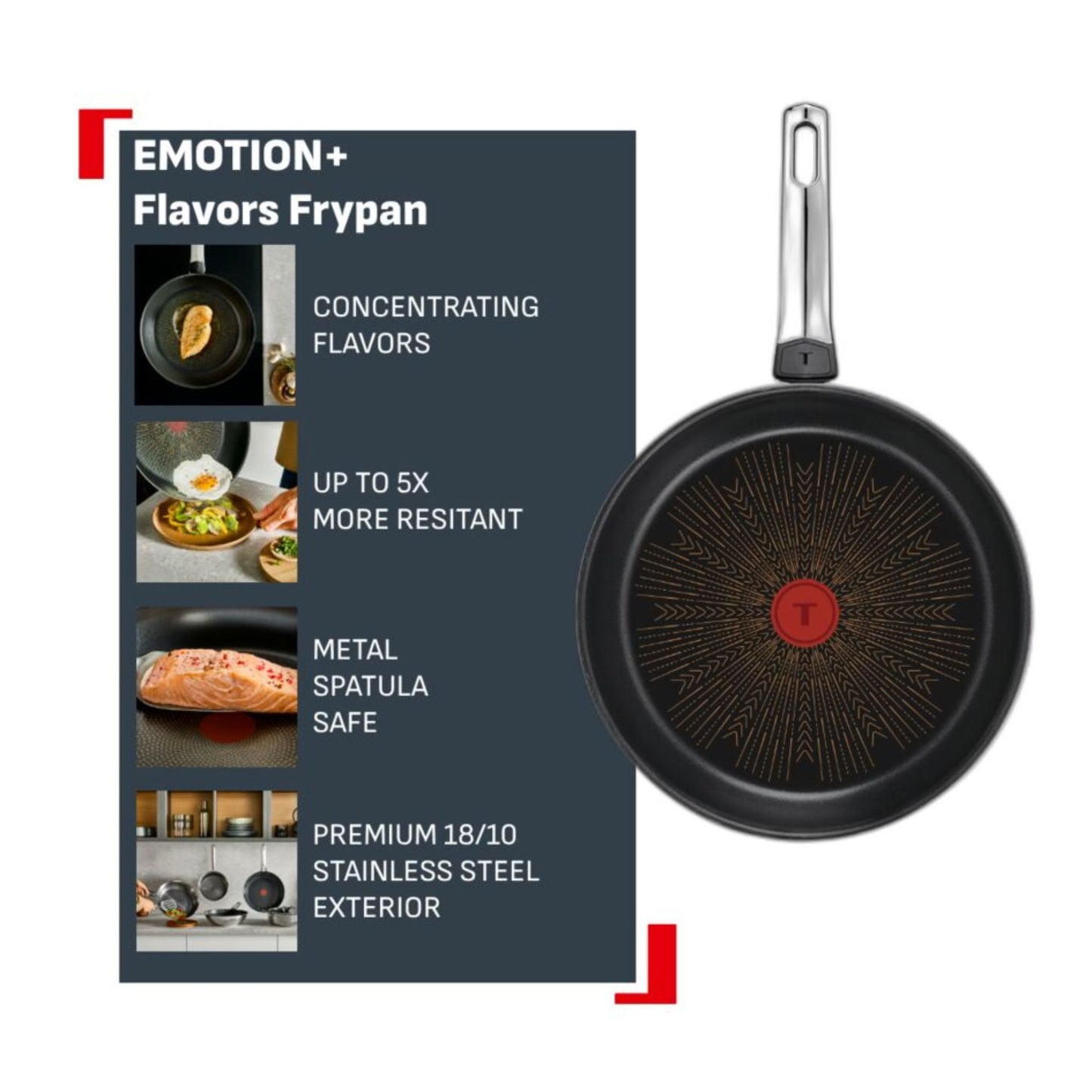 Tefal Emotion+ Flavors Induction Stainless Steel Oil Concentrating Non-Stick Frypan 24cm