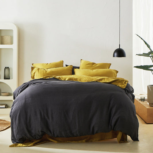 Pure European Linen Quilt Cover Charcoal