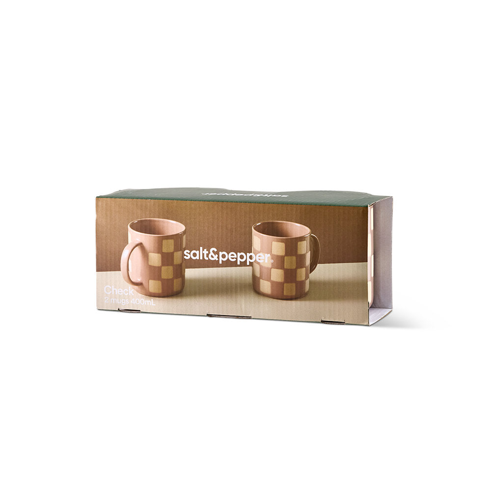Salt & Pepper Check Mug 400ml Set of 2