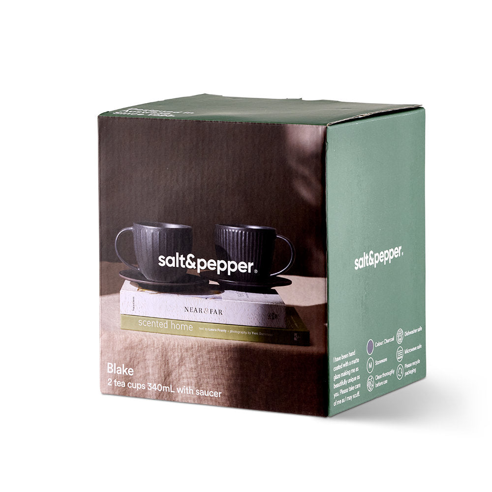Salt & Pepper Blake Teacup & Saucer 400ml Set of 2