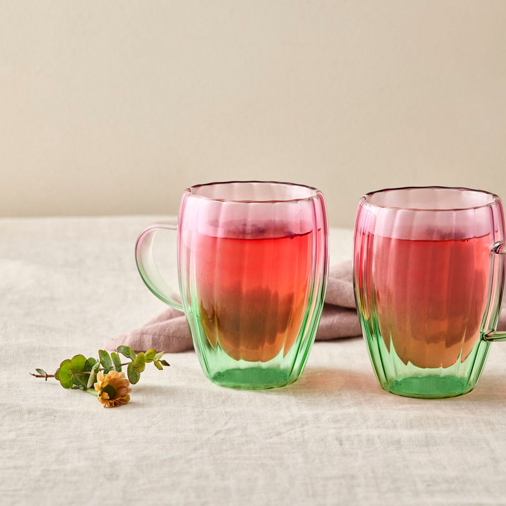 Alex Liddy Maisie Set of 2 Petal Double Wall Glass Mugs