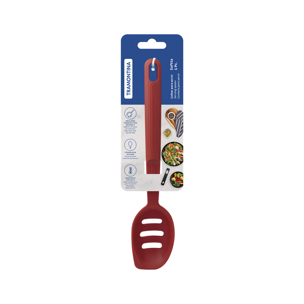 Tramontina Soffta Edge Scrape Slotted Spoon Red