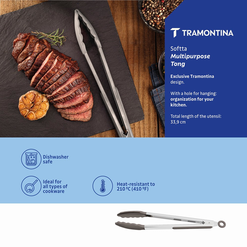 Tramontina Soffta Multipurpose Tongs 34cm Grey