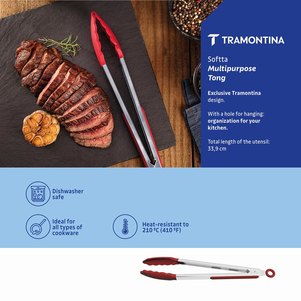 Tramontina Soffta Multipurpose Tongs 34cm Red