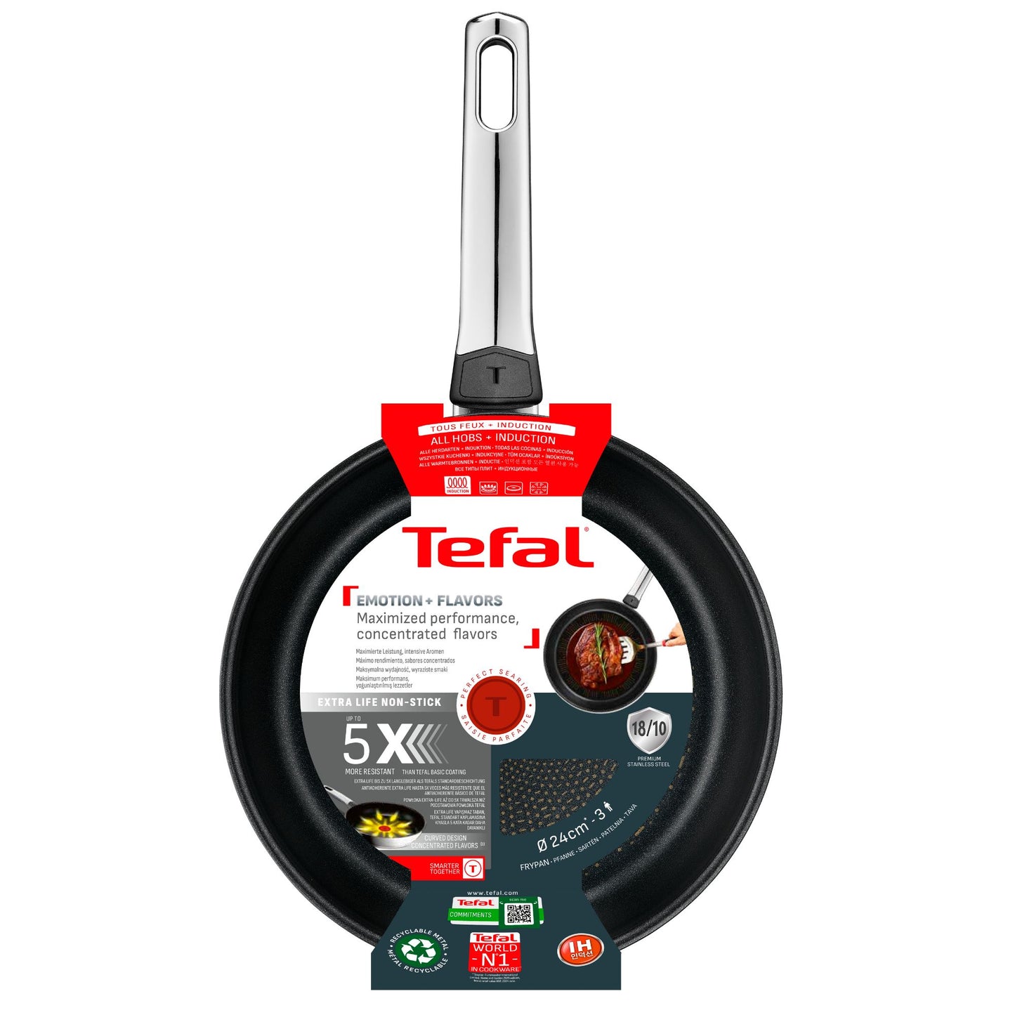Tefal Emotion+ Flavors Induction Stainless Steel Oil Concentrating Non-Stick Frypan 24cm