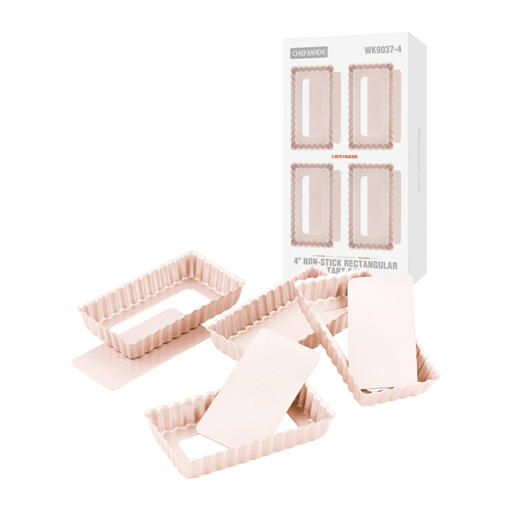 Chefmade Set of 4 Mini Loose Base Rectangular Tart Pans