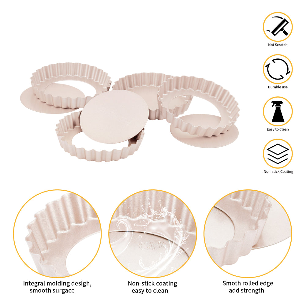 Chefmade Set of 4 Mini Loose Base Round Tart Pans 10cm
