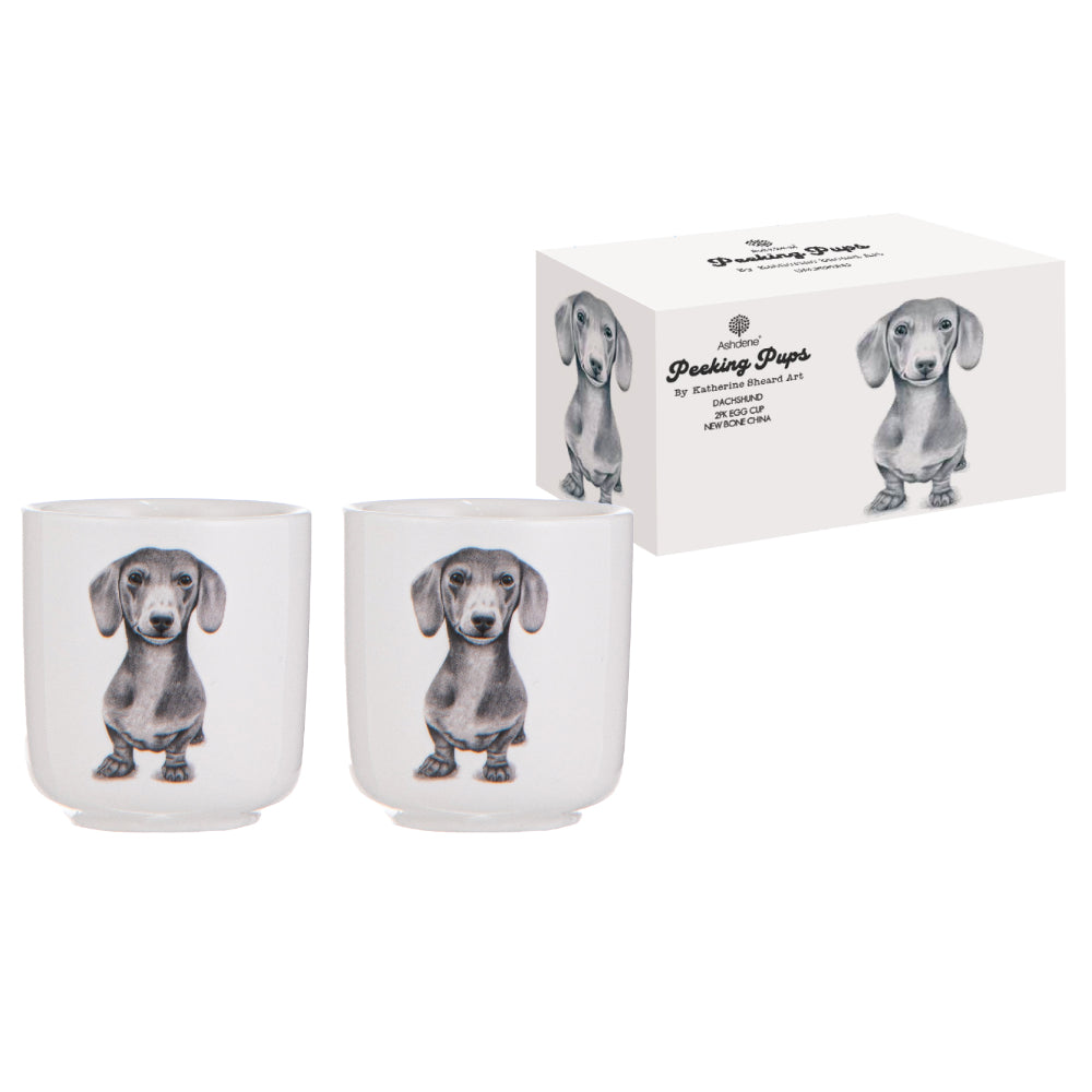 Ashdene Peeking Pups Dachshund Set of 2 Egg Cups